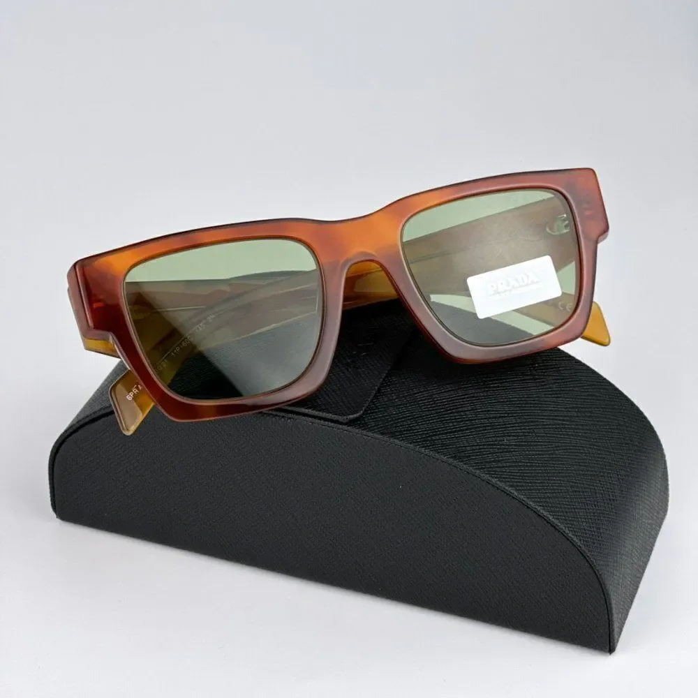 NEW Prada PRA06S 11P60C Cognac Tortoise Green Square Unisex Sunglasses PR A06S